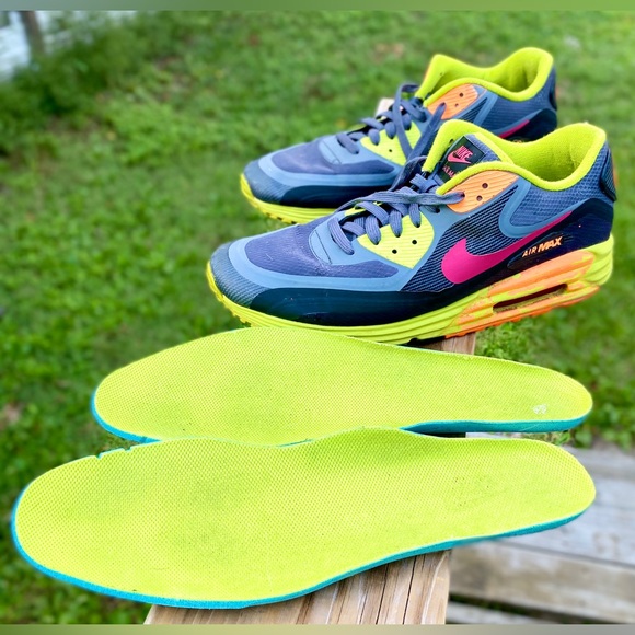 Nike Air Max Lunarlon Trainers Shoes Grey Orange  size 10.5 - Picture 3 of 17